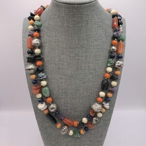 Double Strand Multicolor Semi Precious Beaded Necklace